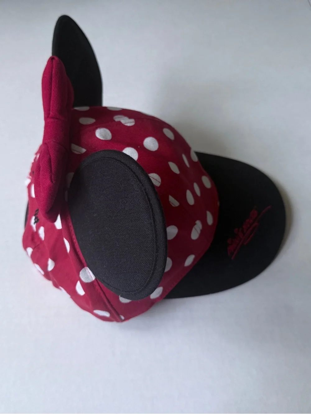 Disney Minnie Mouse Red Polka Dot Ear Hat with Black Brim